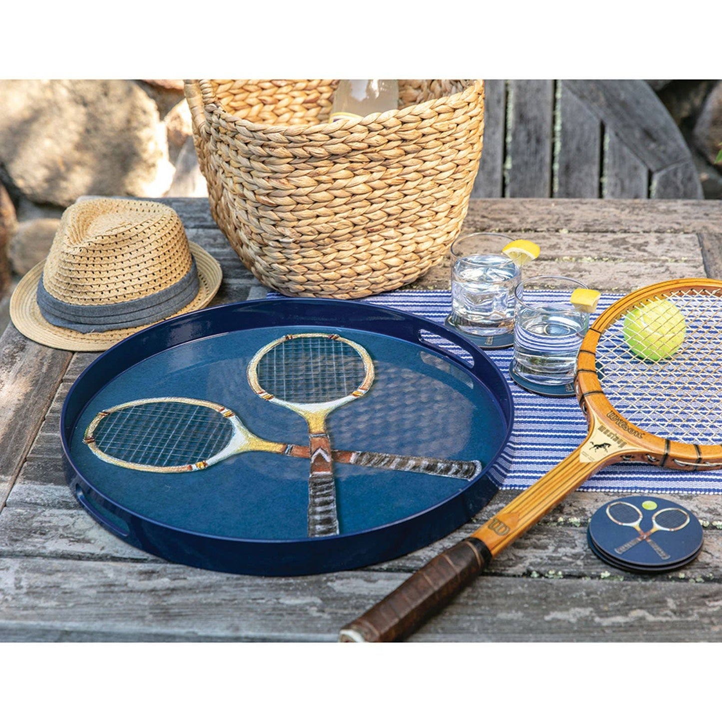 Retro Rackets Round Tray | Navy Blue