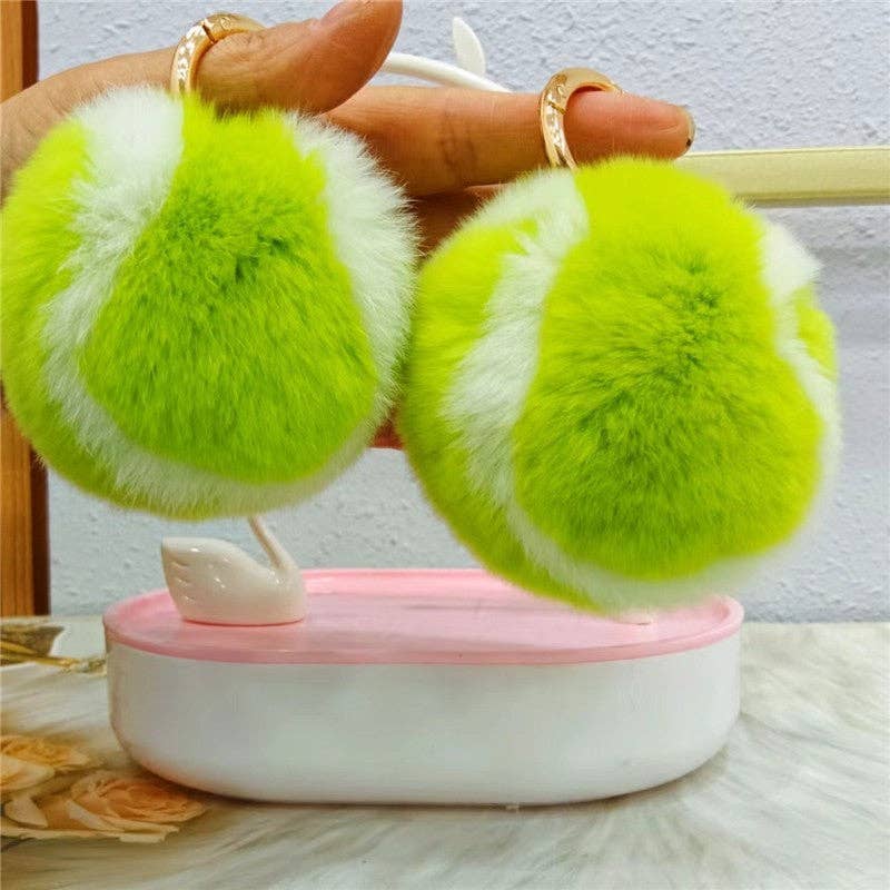 Fuzzy Green Tennis Ball Keychain | Faux-Fur