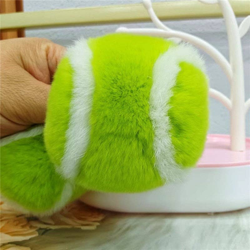 Fuzzy Green Tennis Ball Keychain | Faux-Fur