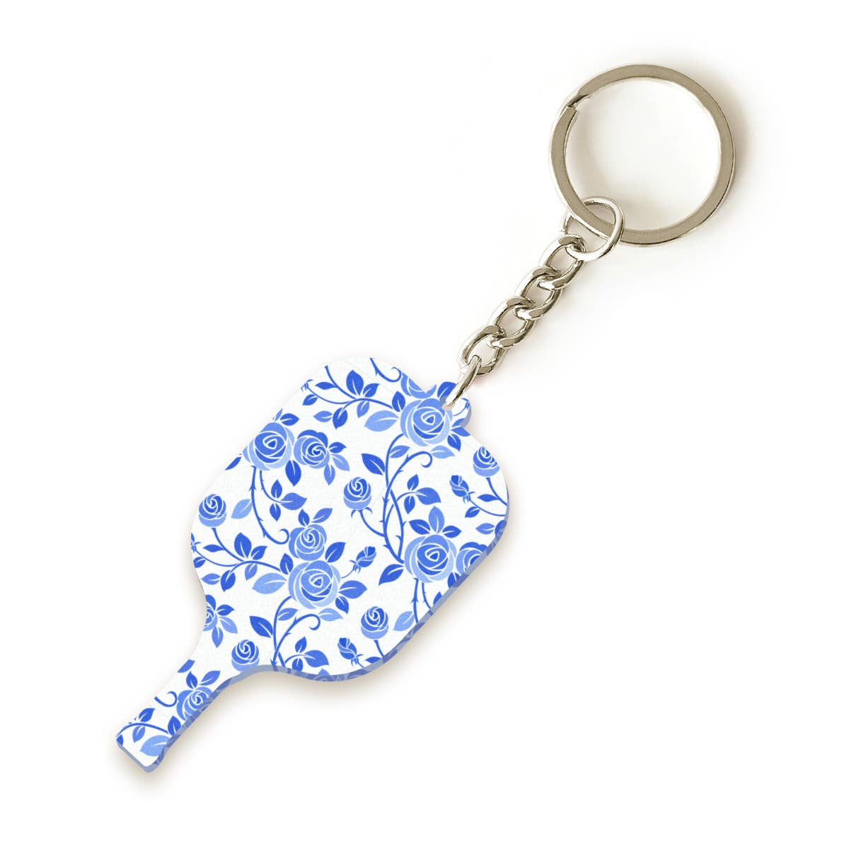Floral Pickleball Paddle Keychain | Blue & White