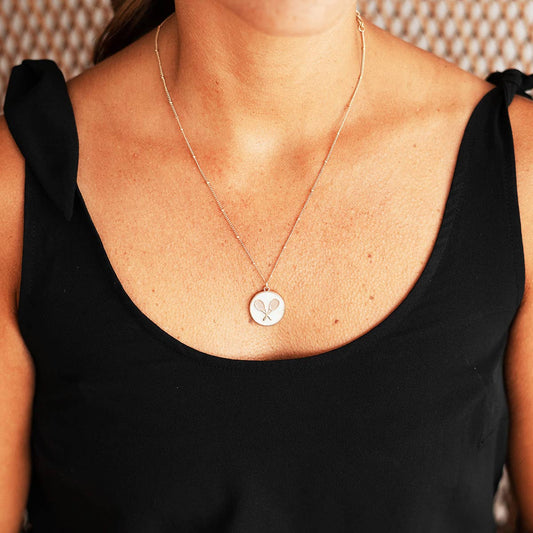 White Enamel Crossed Racket Necklace