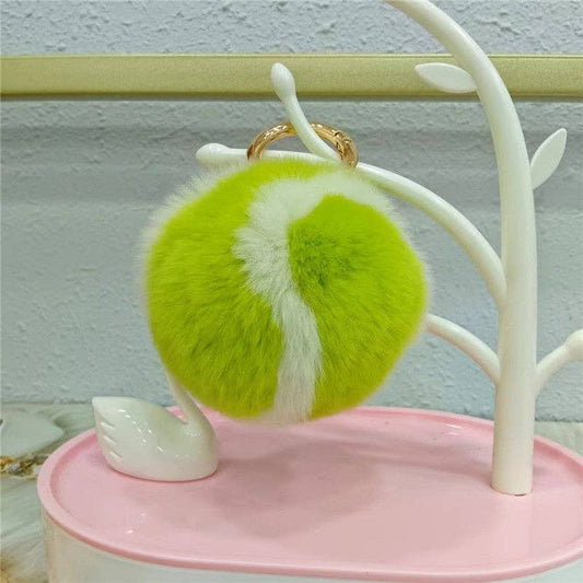 Fuzzy Green Tennis Ball Keychain | Faux-Fur