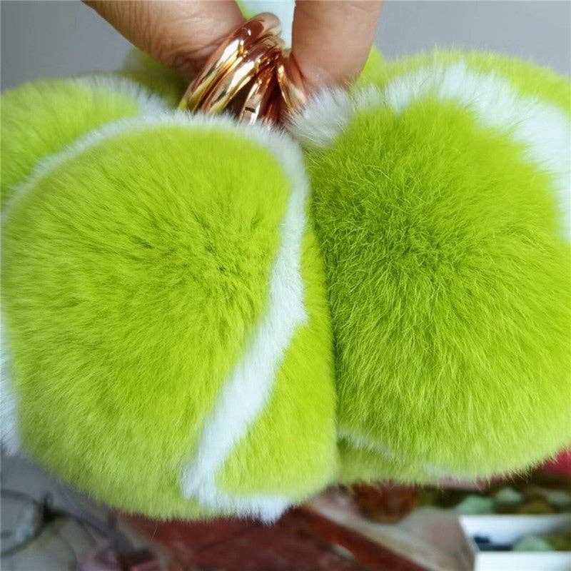Fuzzy Green Tennis Ball Keychain | Faux-Fur