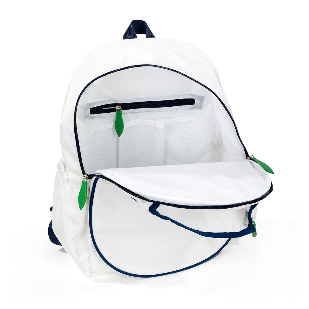 Game On Tennis Backpack: White Navy Green by Ame & Lulu