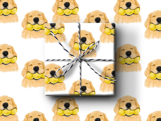 Golden Retriever Tennis Ball Wrapping Paper: Single Sheets