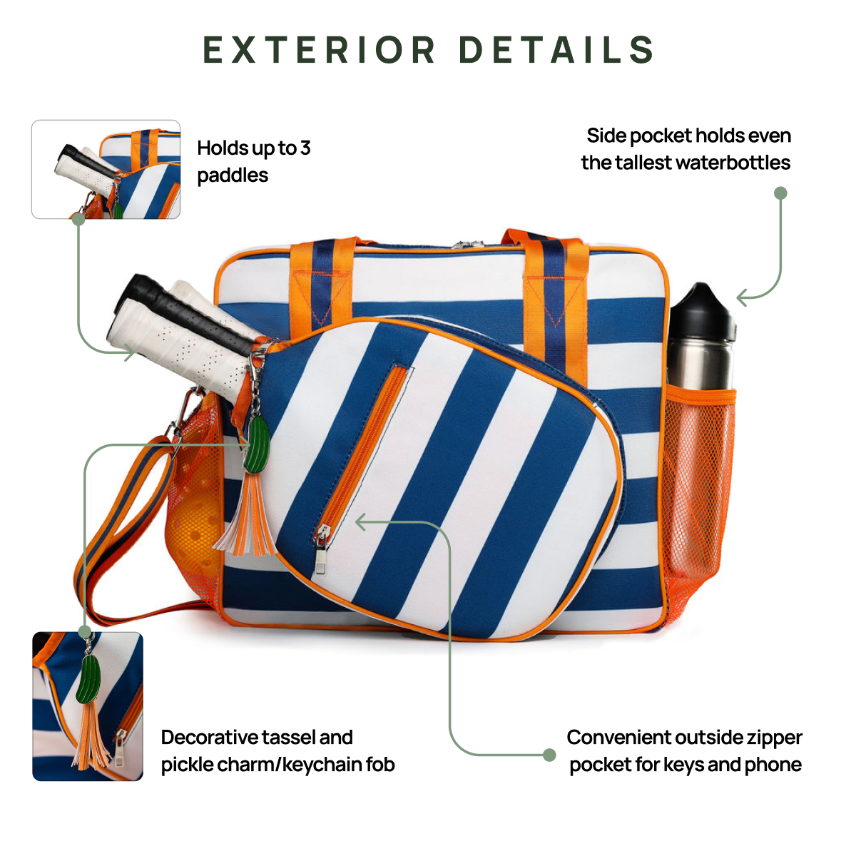 Lola Pickleball Tote Bag | Navy Stripe
