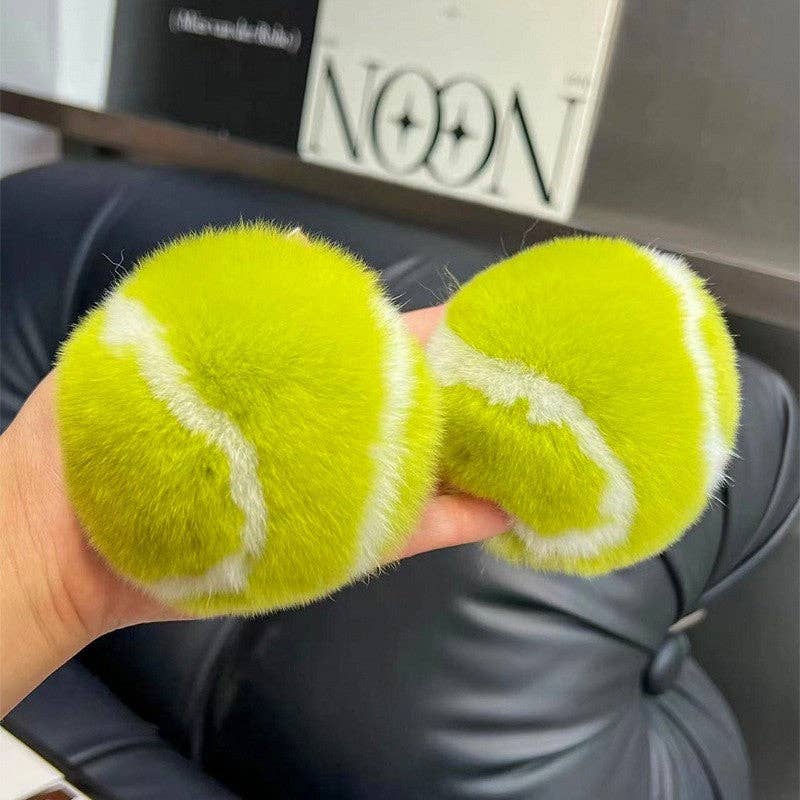Yellow Rabbit Fur Tennis Ball Keychain