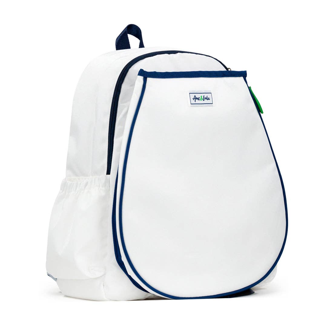 Game On Tennis Backpack: White Navy Green by Ame & Lulu