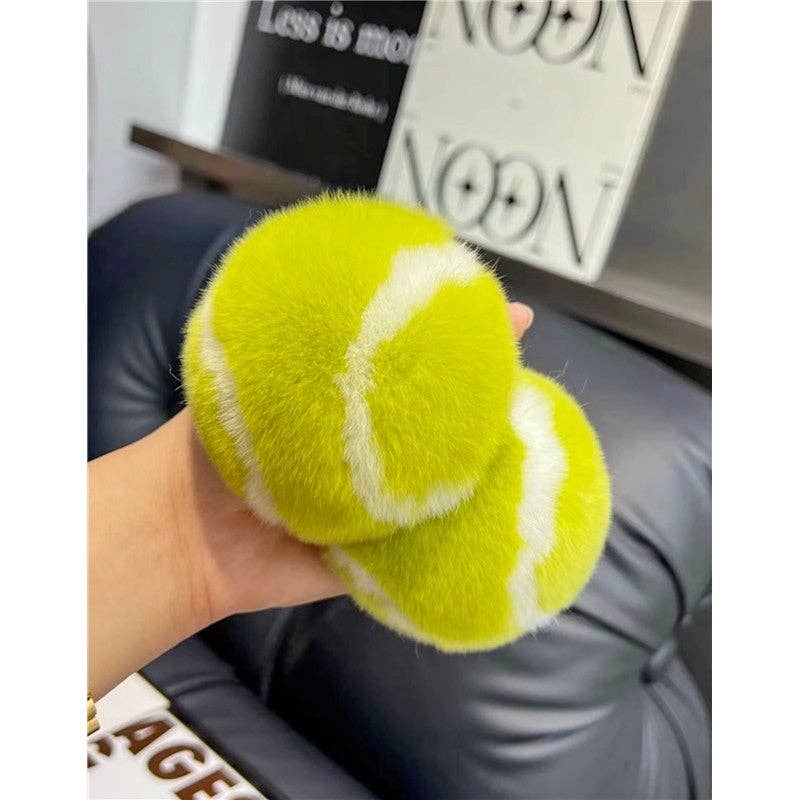 Yellow Rabbit Fur Tennis Ball Keychain