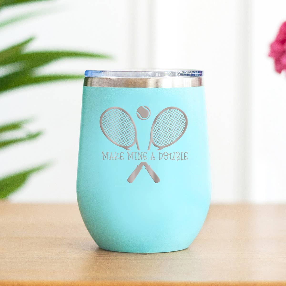 "Make Mine a Double" Teal Tumbler- 12 oz.