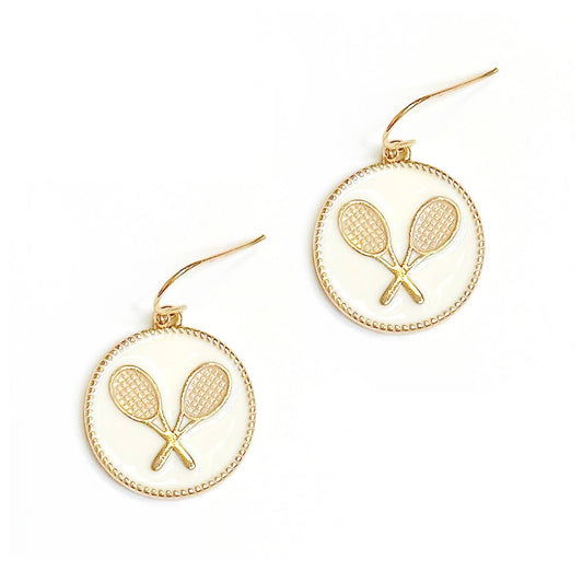White Enamel Crossed Racket Earrings