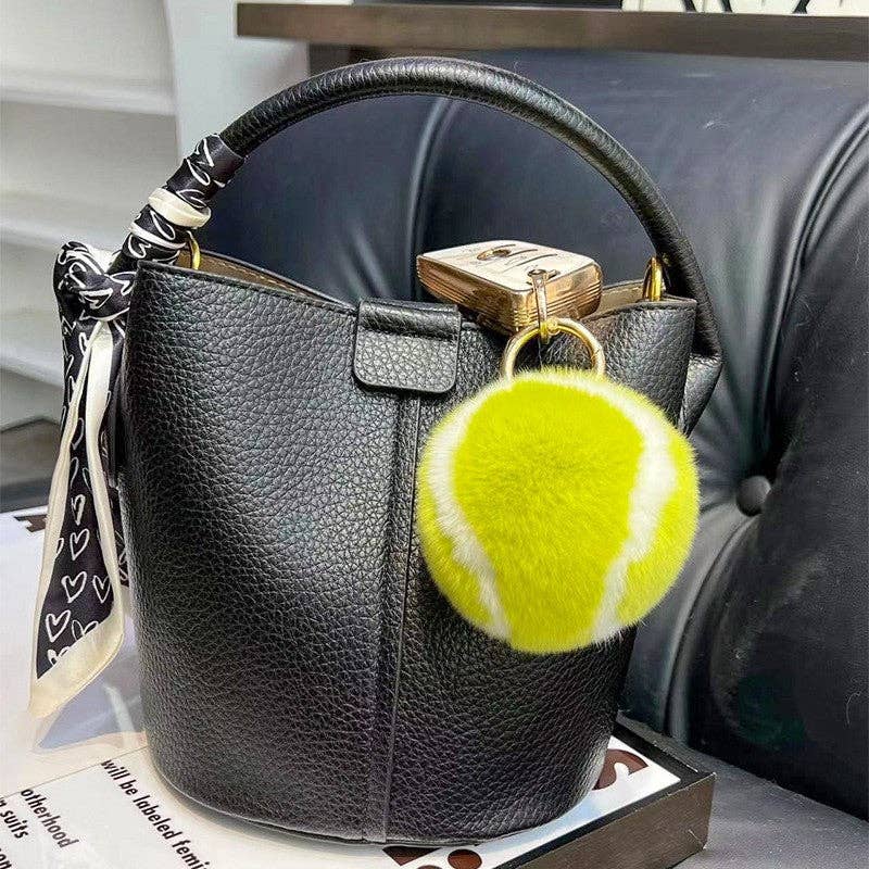 Yellow Rabbit Fur Tennis Ball Keychain