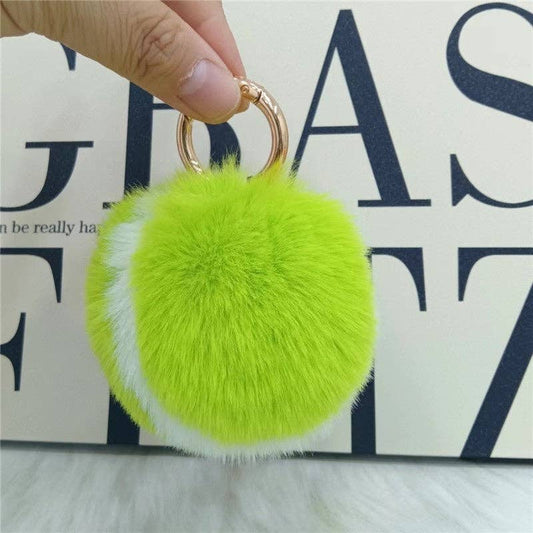 Fuzzy Green Tennis Ball Keychain | Faux-Fur