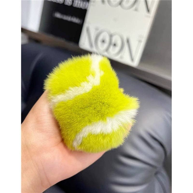 Yellow Rabbit Fur Tennis Ball Keychain