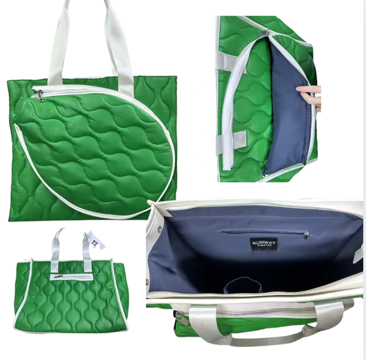 Runway Athletics - Tennis Bag - Green / White Trim Tote  