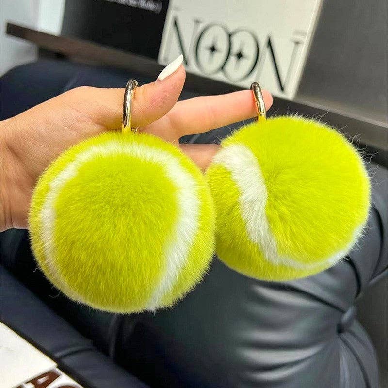 Yellow Rabbit Fur Tennis Ball Keychain