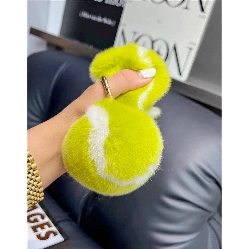 Yellow Rabbit Fur Tennis Ball Keychain