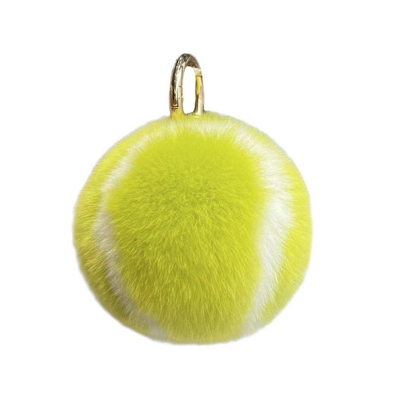 Yellow Rabbit Fur Tennis Ball Keychain
